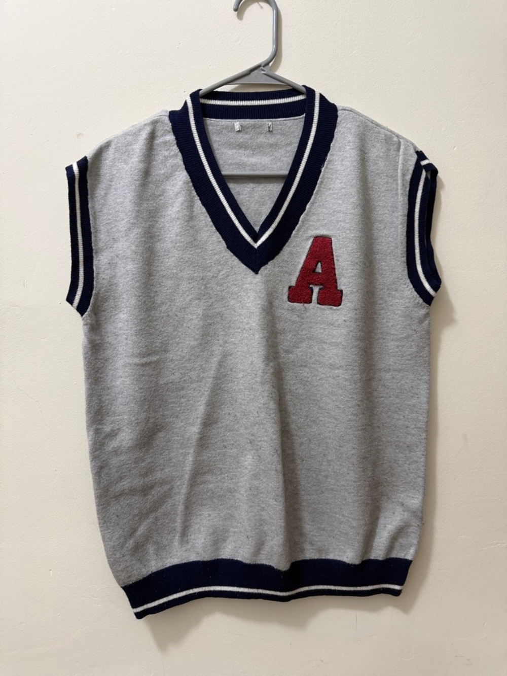 Men's Gray V-Neck Sweater Vest with Red 'A' Patch